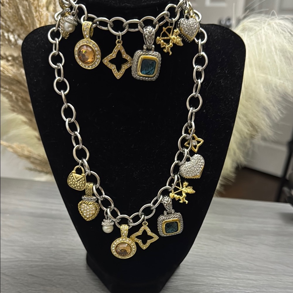 Elegant Silver and Gold Charm Necklace